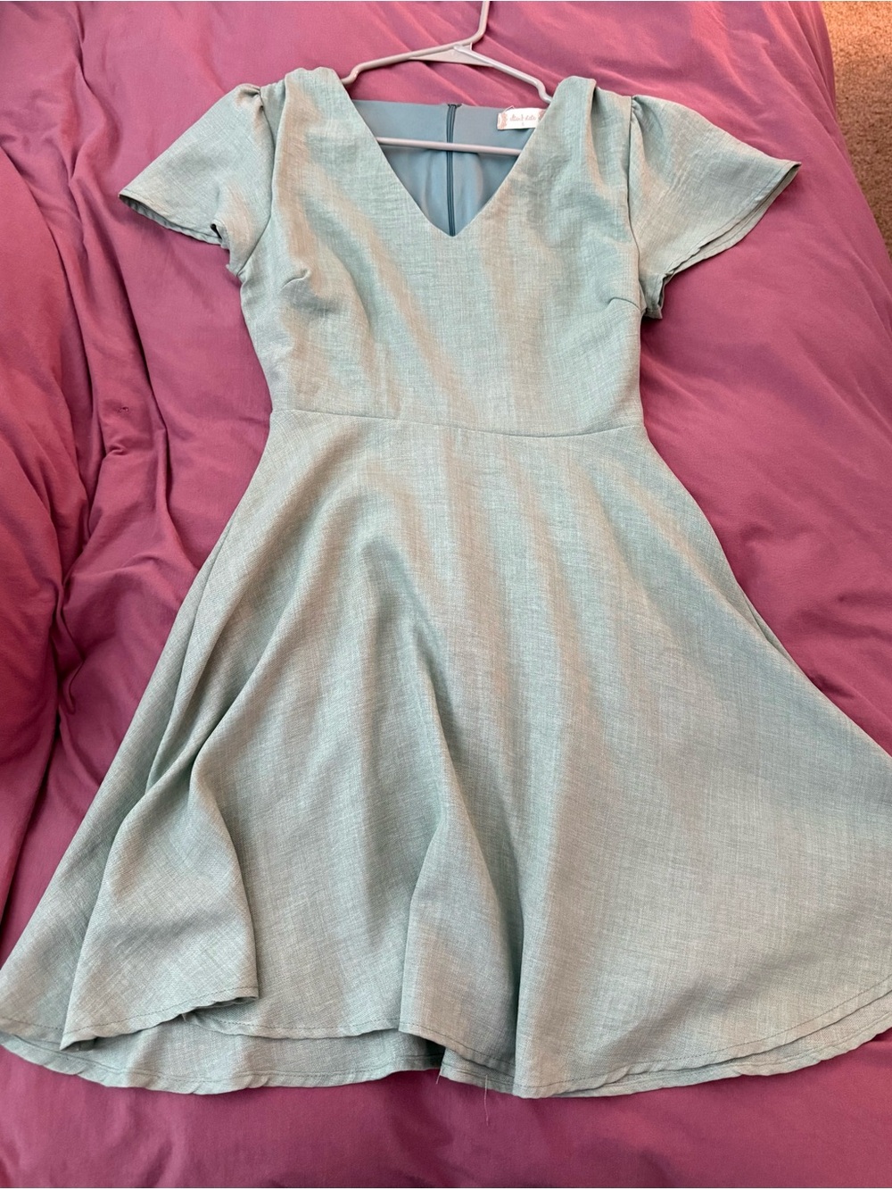 Altar'd State Light Sage V-Neck Fit & Flare Dress